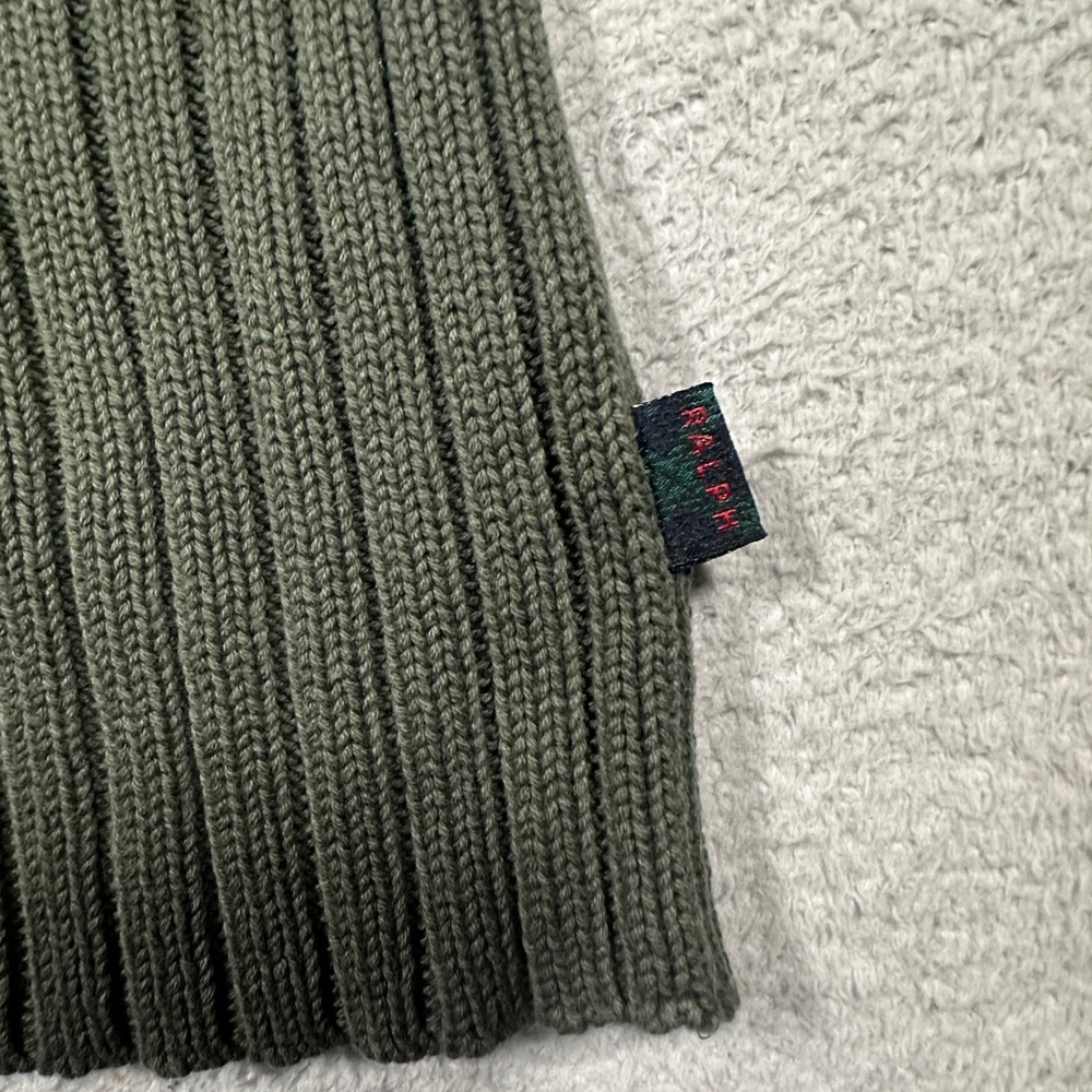 Vintage 90s RALPH Ralph Lauren Zip Up Sweater Women S Green Ribbed Cardigan - Picture 6 of 9